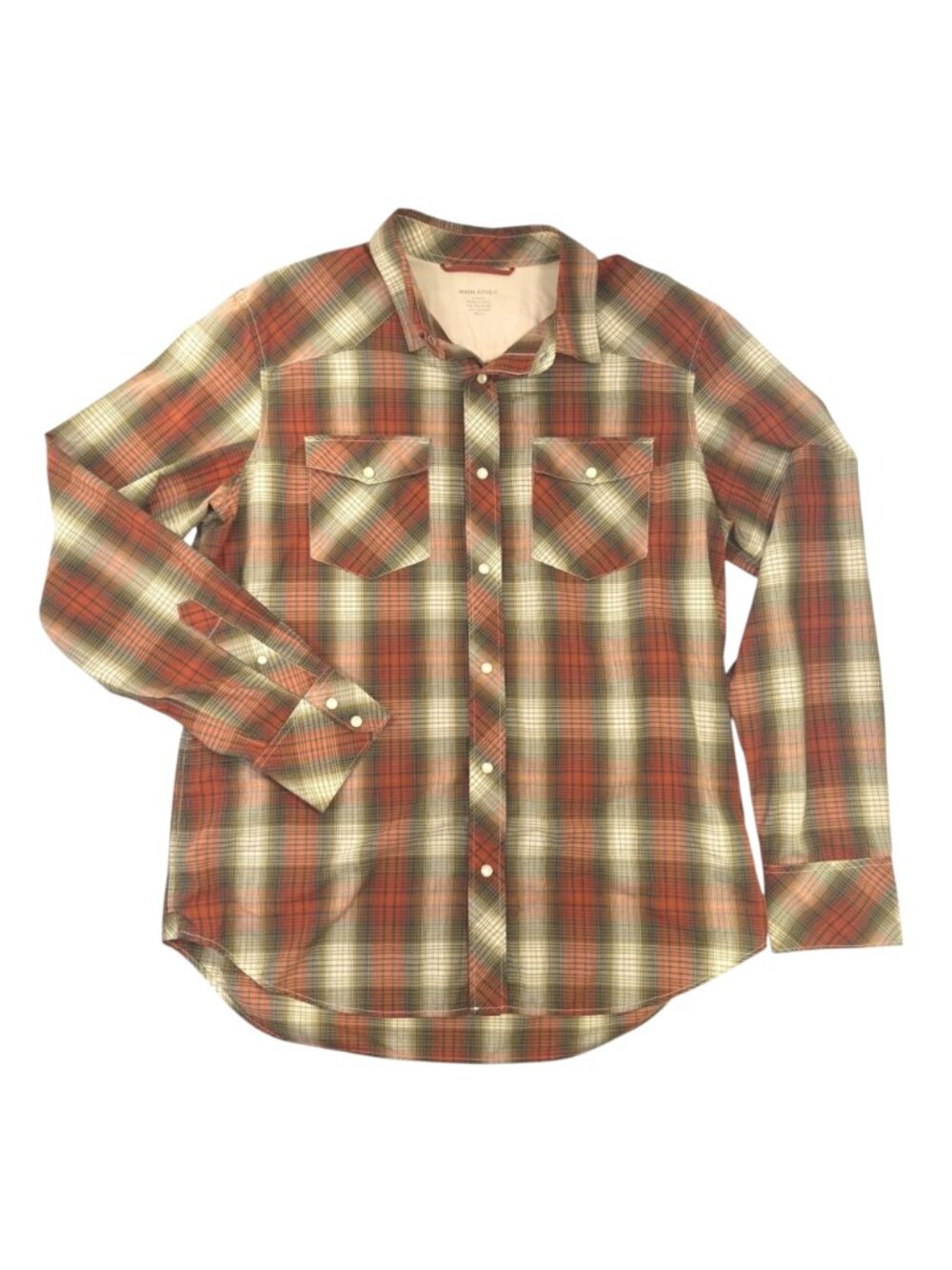 Banana Republic Mens Plaid Pearl Snap Button-Up Long Sleeve Shirt Slim Fit Large